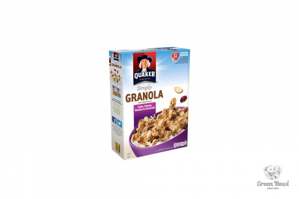 Ngũ Cốc Quaker Simply Granola Mật Ong, Nho Khô & Hạnh Nhân